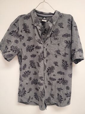 Short-Sleeve Floral Button-Down Shirt - Gray/Black by Dravus